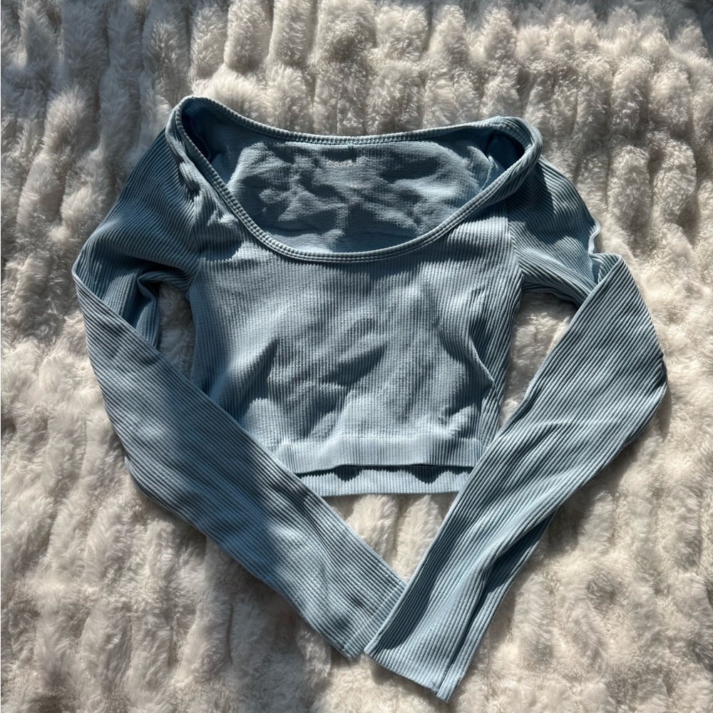 Garage Light Blue Ribbed Crop Top